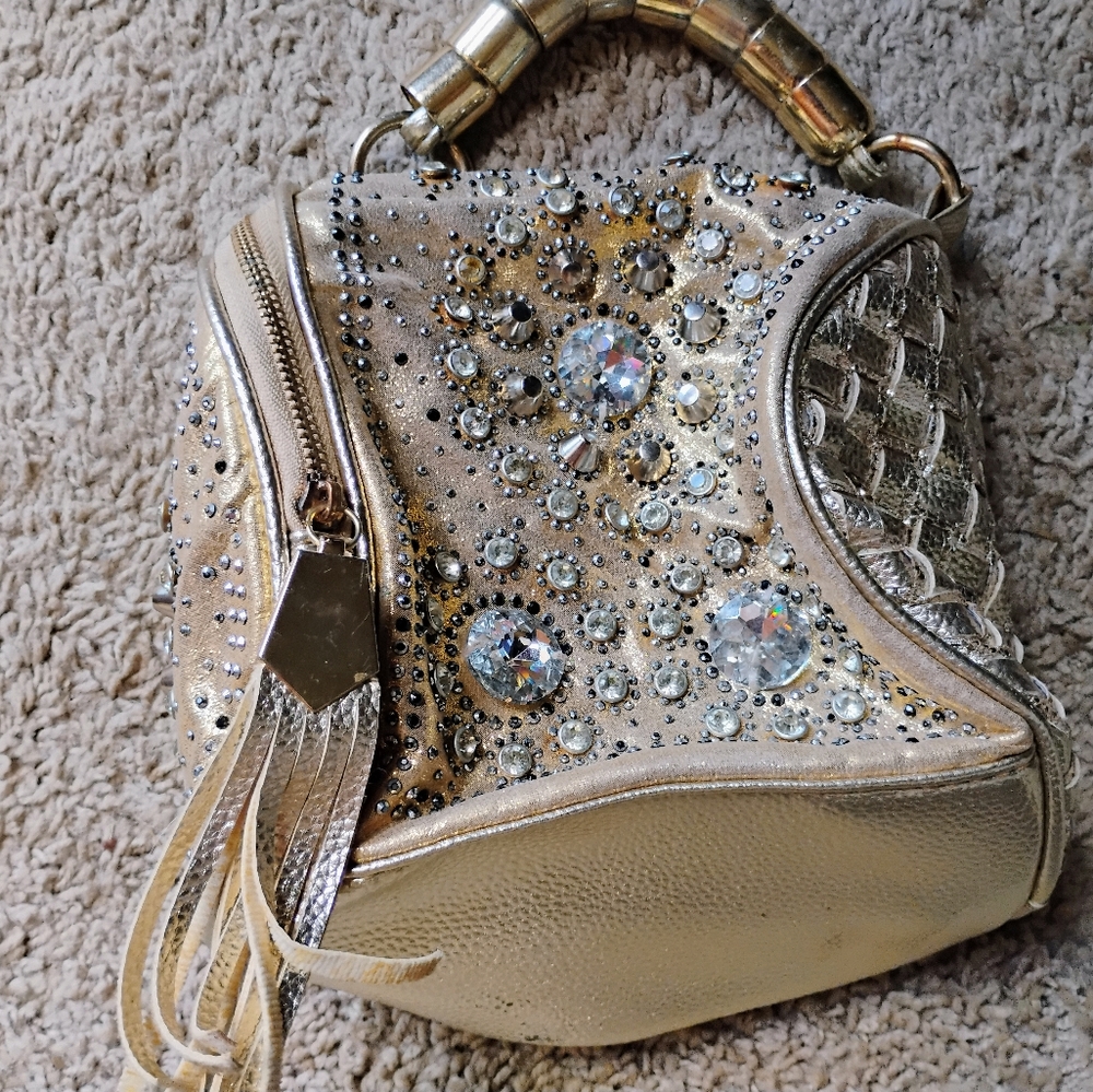 Sparkling Gold Mini Bag with Crystal Accents